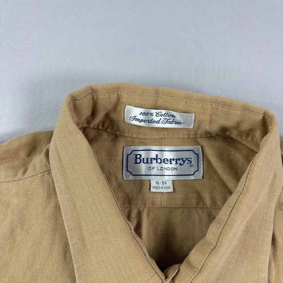 Vintage Burberrys Shirt Mens 16 34 Brown Button Up Long Sleeve Cotton USA Made - Picture 3 of 8